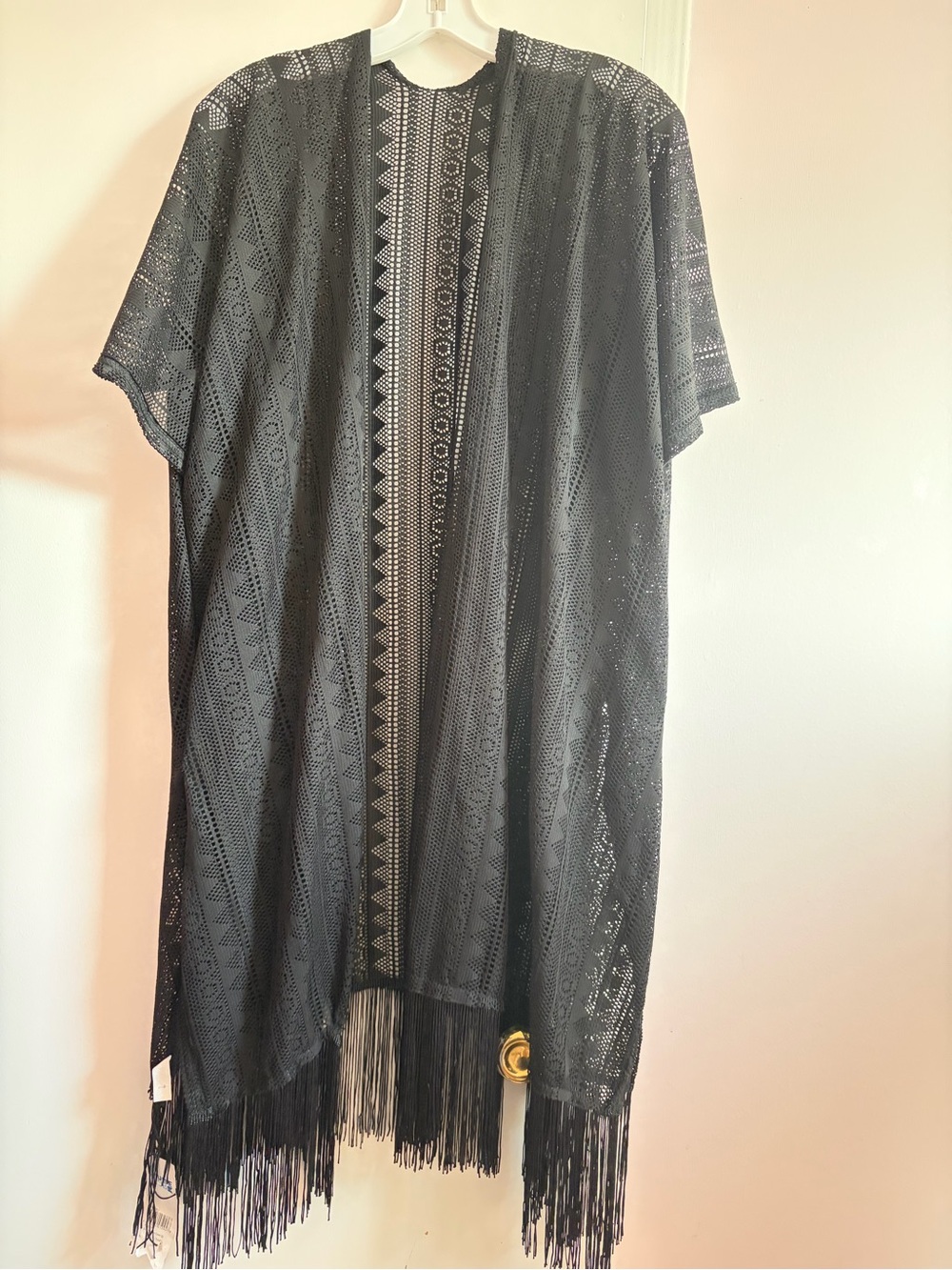 Black Lace Fringe Tunic Kimono - Women's Overlay